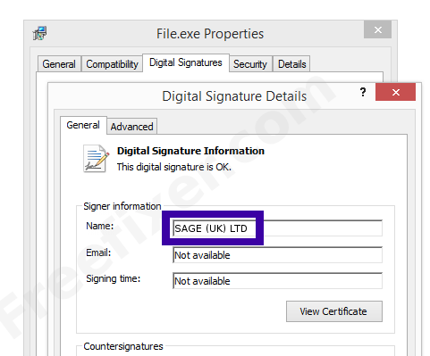 Screenshot of the SAGE (UK) LTD certificate